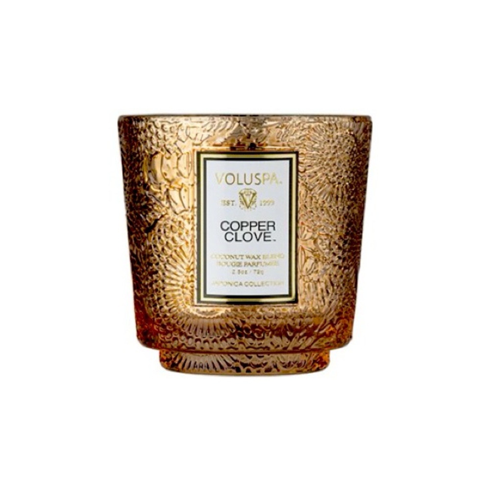 Voluspa Copper Clove Petite Embossed Glass Pedestal Candle